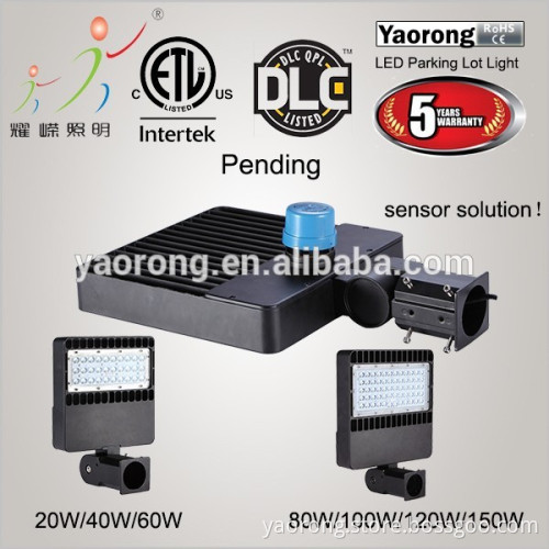 Yaorong factory ETL DLC CE 120lm/w Ultra slim led parking lot lighting with optional LENS
